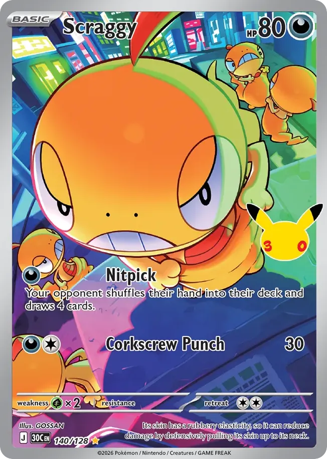 Scraggy — 30th Celebration 140 Pokémon card
