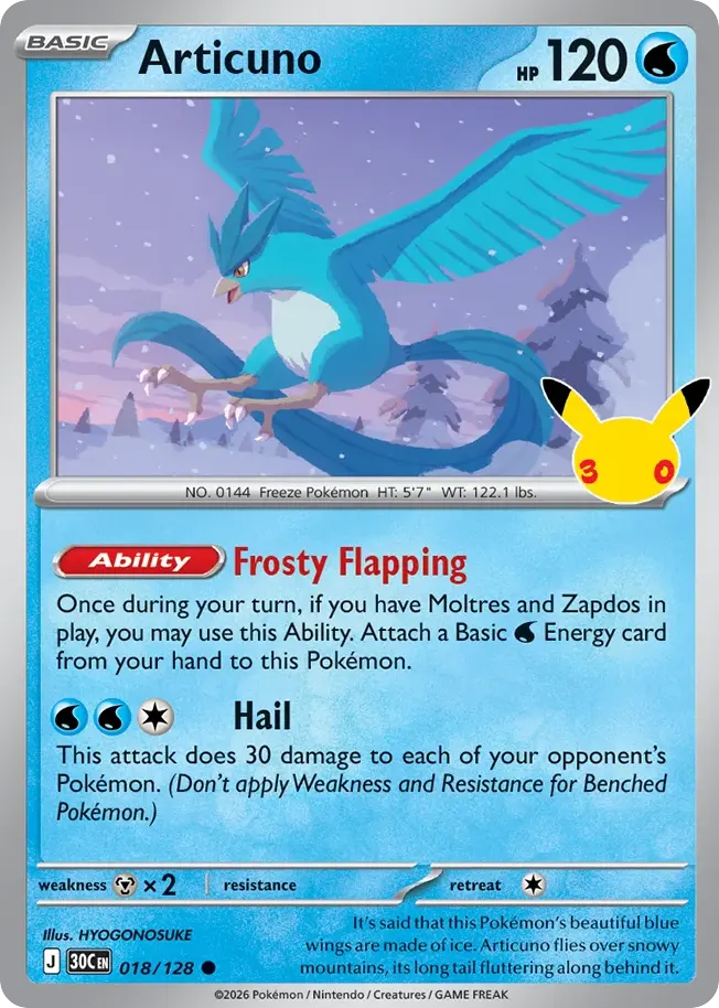 Articuno — 30th Celebration 18 Pokémon card