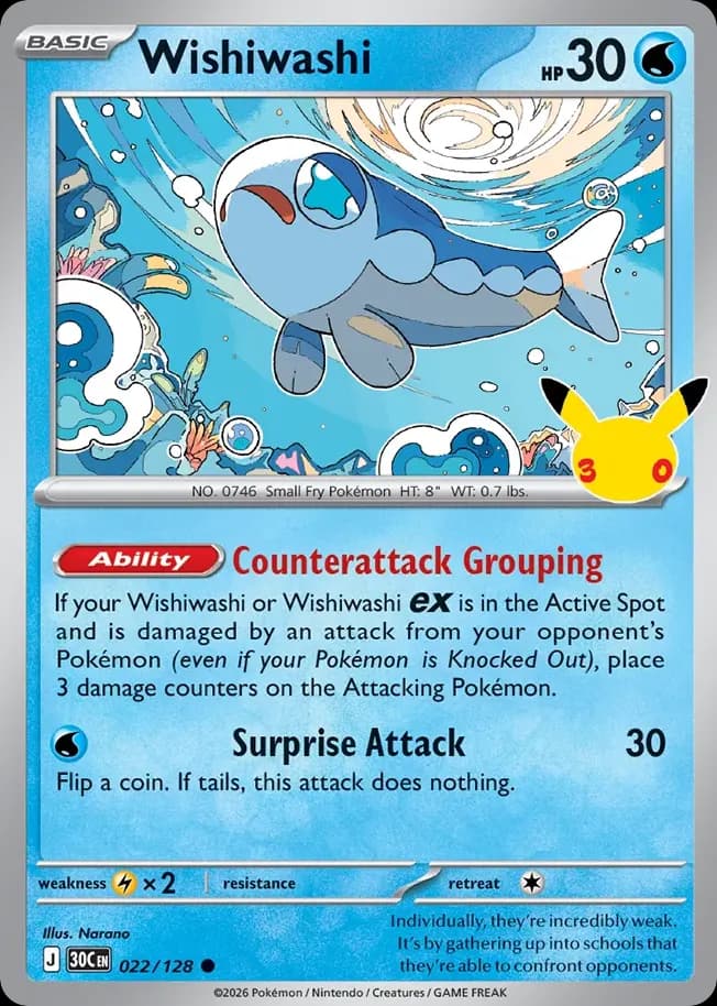 Wishiwashi — 30th Celebration 22 Pokémon card