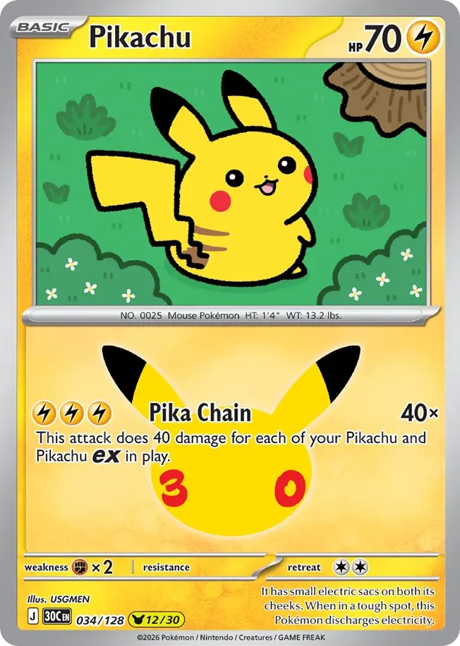 Pikachu — 30th Celebration 34 Pokémon card