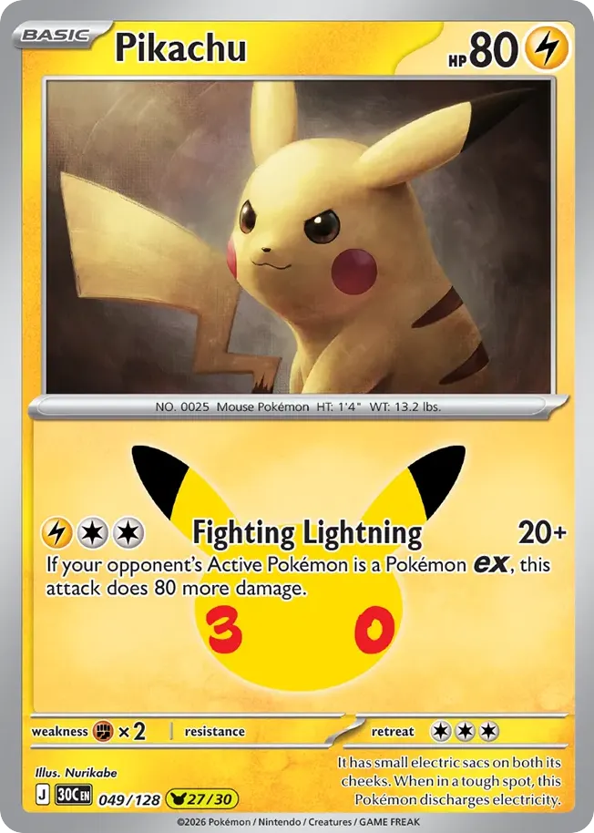 Pikachu — 30th Celebration 49 Pokémon card