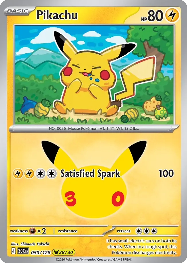 Pikachu — 30th Celebration 50 Pokémon card