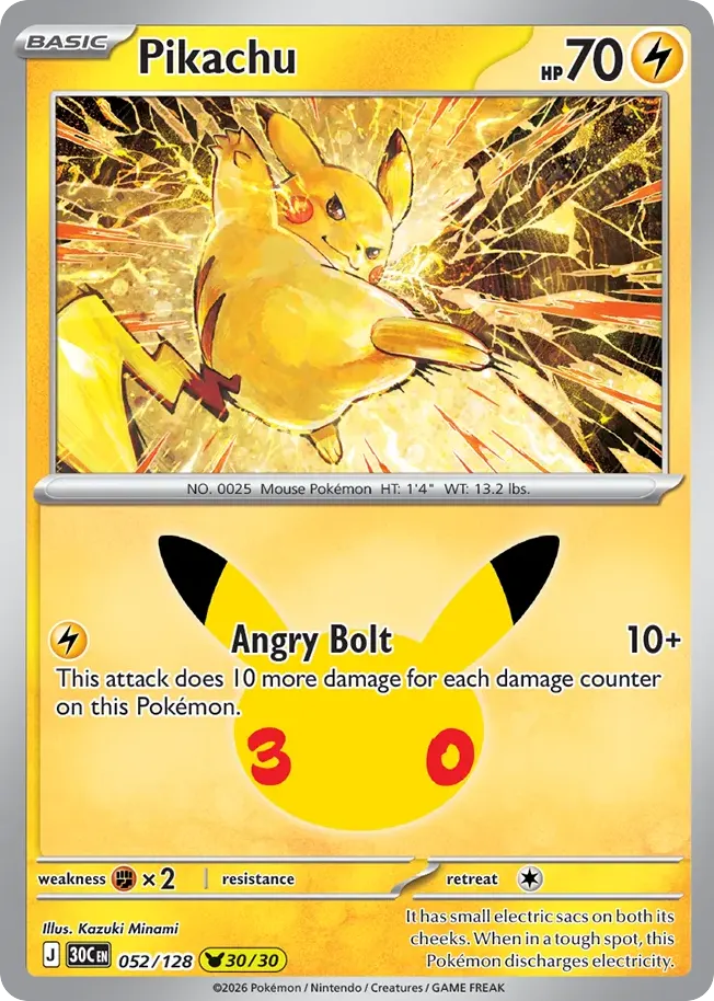 Pikachu — 30th Celebration 52 Pokémon card