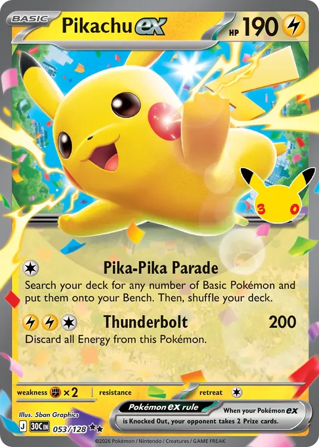 Pikachu ex — 30th Celebration 53 Pokémon card
