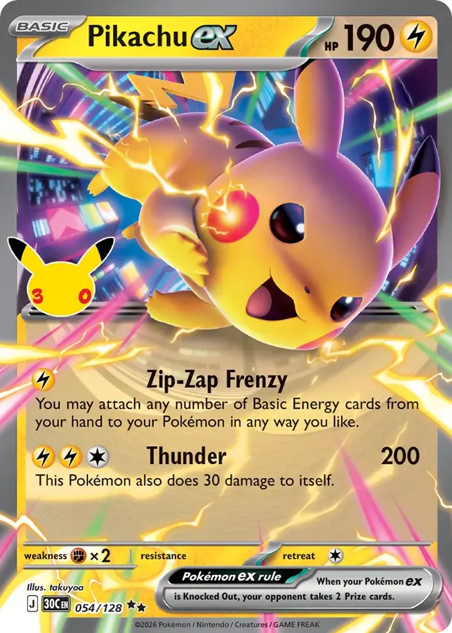 Pikachu ex — 30th Celebration 54 Pokémon card