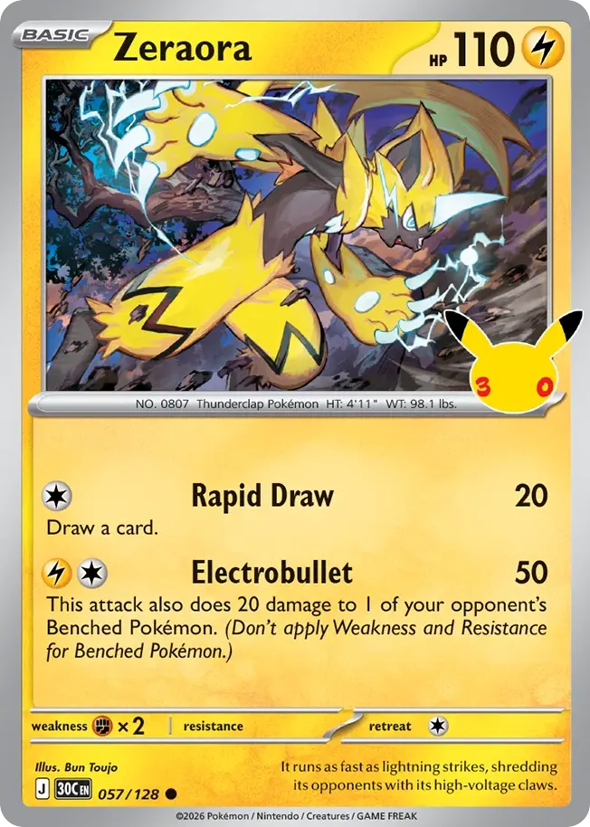 Zeraora — 30th Celebration 57 Pokémon card