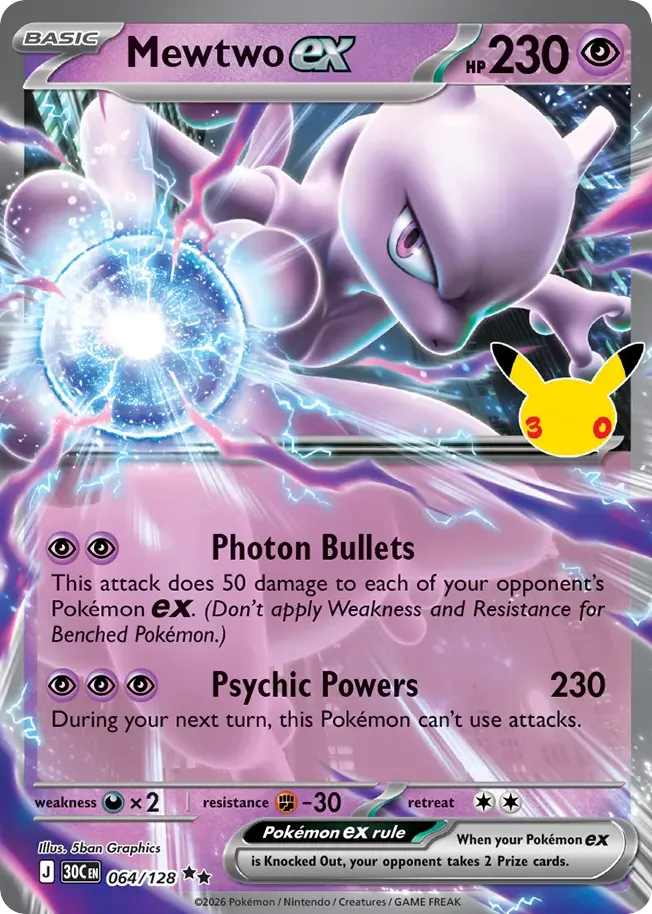 Mewtwo ex — 30th Celebration 64 Pokémon card