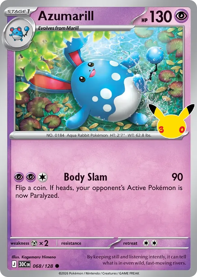 Azumarill — 30th Celebration 68 Pokémon card