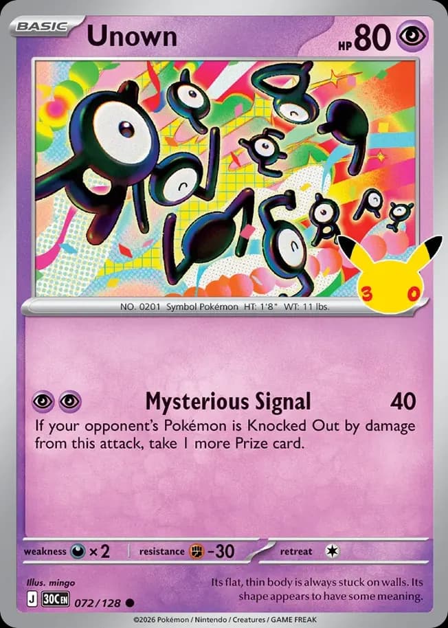 Unown — 30th Celebration 72 Pokémon card