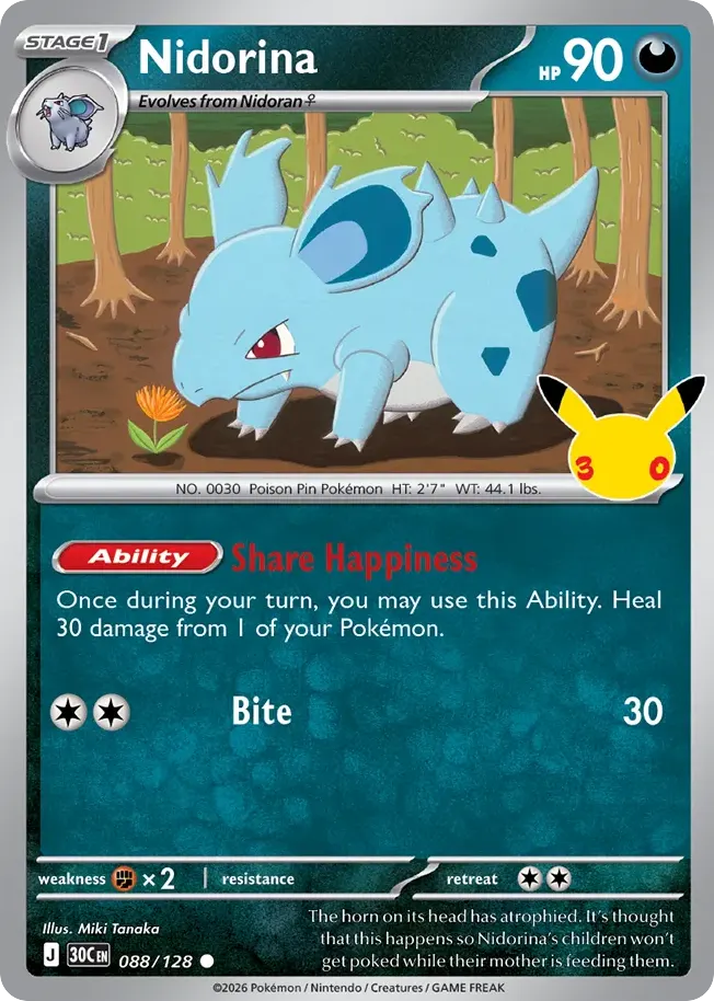 Nidorina — 30th Celebration 88 Pokémon card