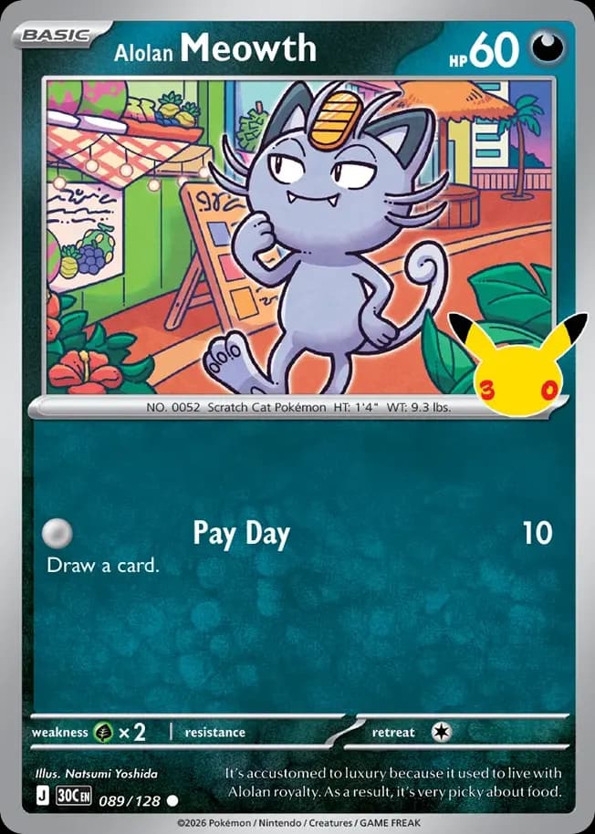 Alolan Meowth — 30th Celebration 89 Pokémon card