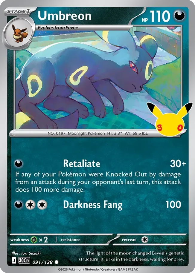 Umbreon — 30th Celebration 91 Pokémon card