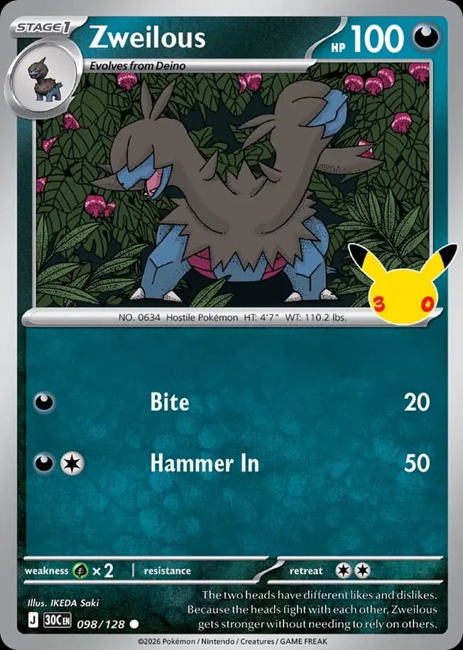 Zweilous — 30th Celebration 98 Pokémon card