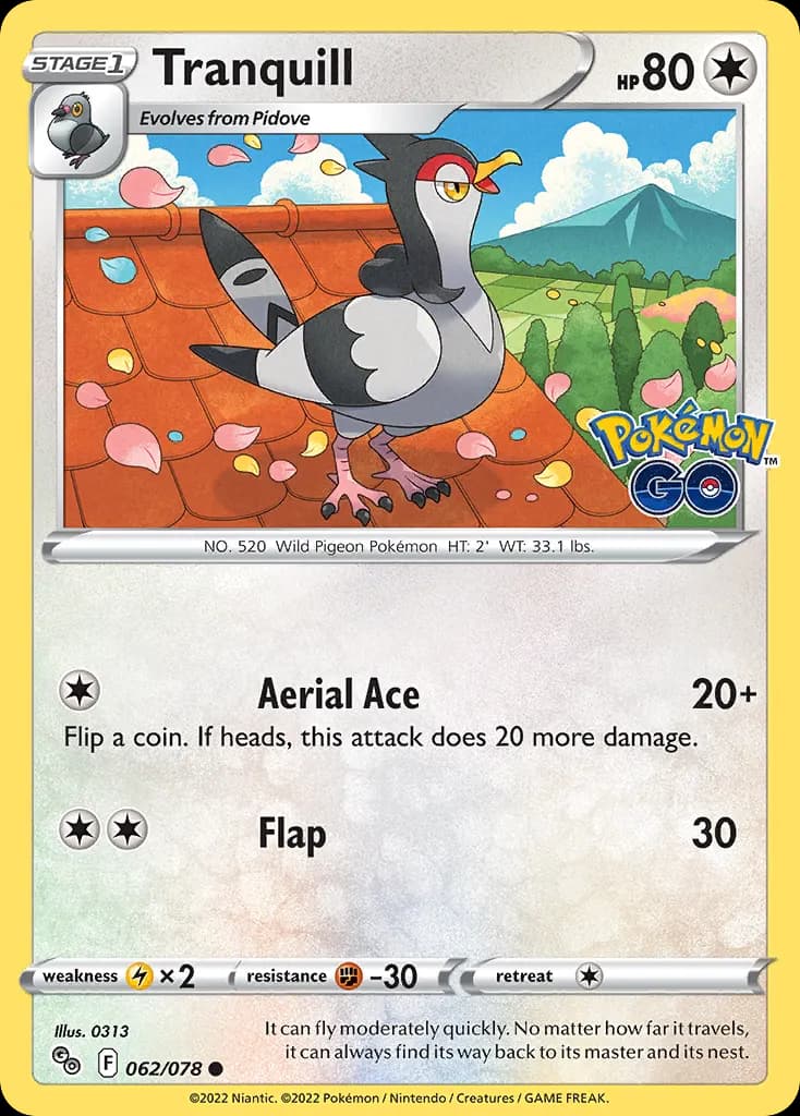 Tranquill — Pokémon GO 62 Pokémon card