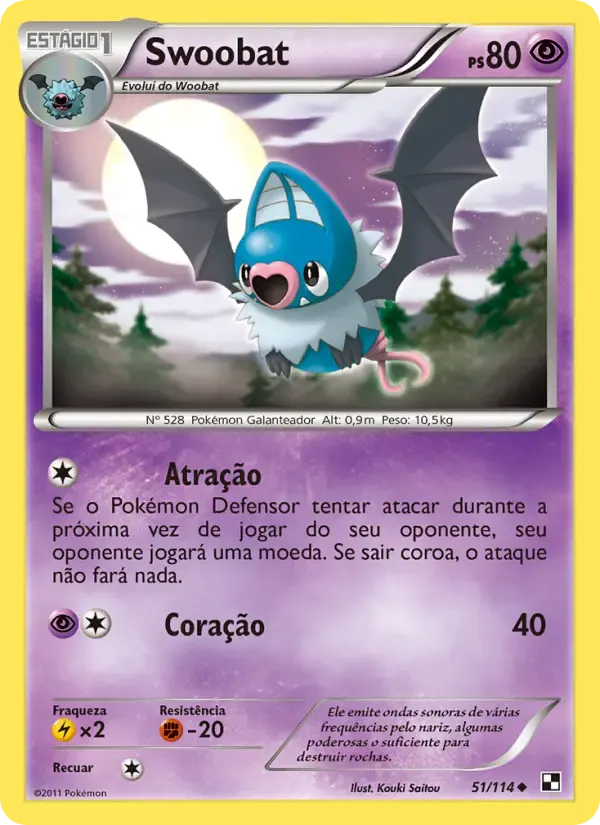 Swoobat — Black & White 51 Portuguese Pokémon card