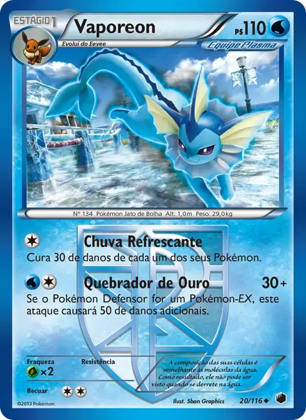 Vaporeon — Congelamento de Plasma 20 Portuguese Pokémon card