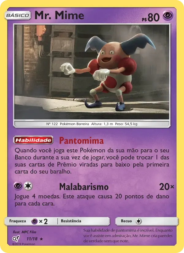 Mr. Mime — Detetive Pikachu 11 Portuguese Pokémon card