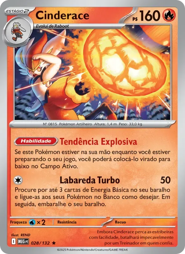 Cinderace — Megaevolução 28 Portuguese Pokémon card