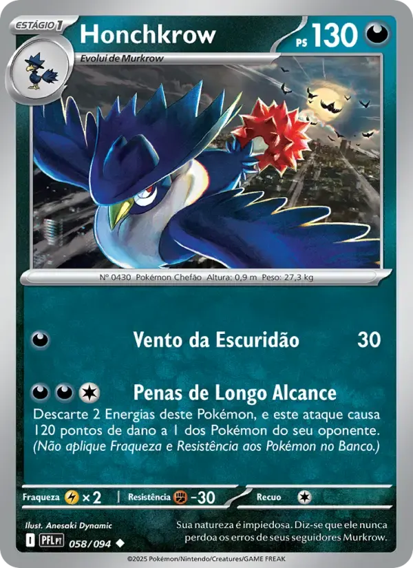 Honchkrow — Fogo Fantasmagórico 58 Portuguese Pokémon card