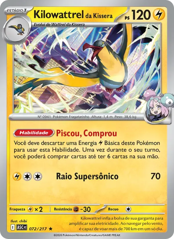 Kilowattrel da Kissera — Heróis Excelsos 72 Portuguese Pokémon card