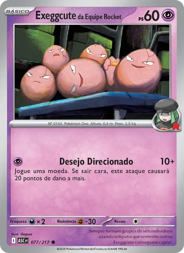 Exeggcute da Equipe Rocket — Heróis Excelsos 77 Portuguese Pokémon card