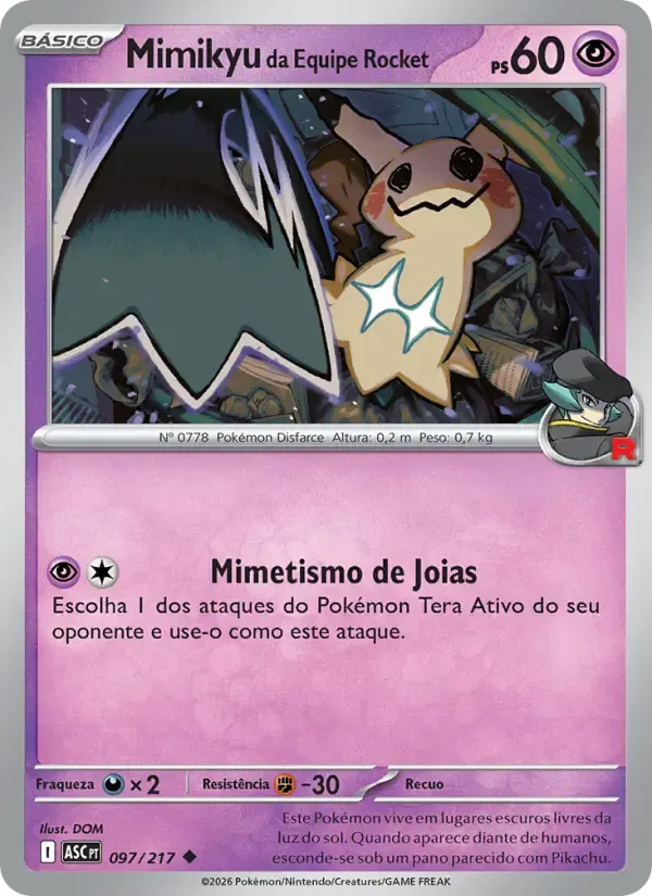 Mimikyu da Equipe Rocket — Heróis Excelsos 97 Portuguese Pokémon card