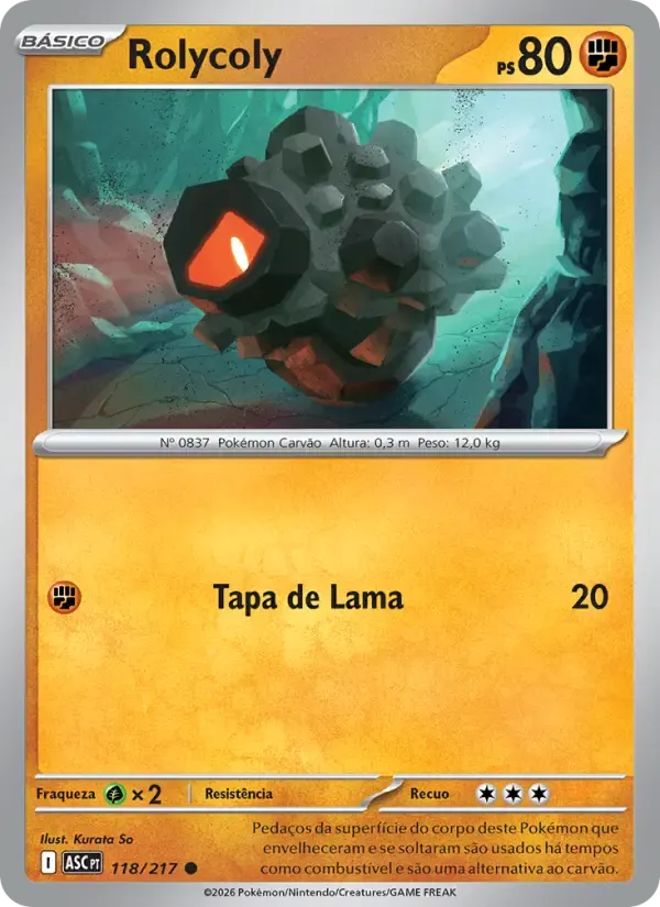 Rolycoly — Heróis Excelsos 118 Portuguese Pokémon card