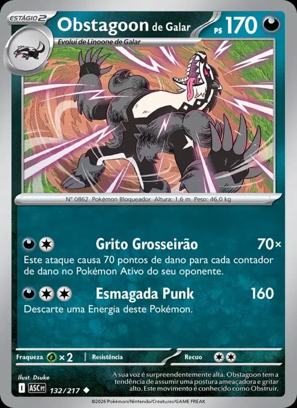 Obstagoon de Galar — Heróis Excelsos 132 Portuguese Pokémon card