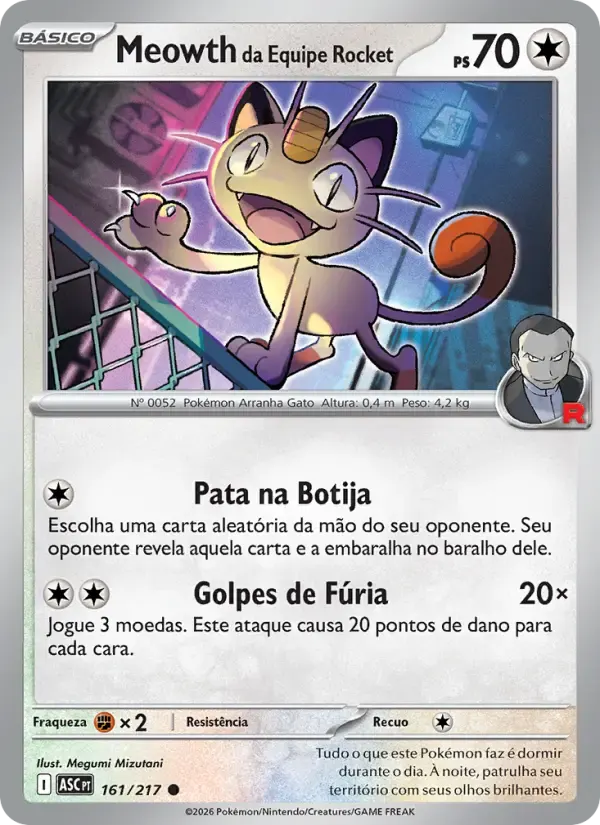 Meowth da Equipe Rocket — Heróis Excelsos 161 Portuguese Pokémon card