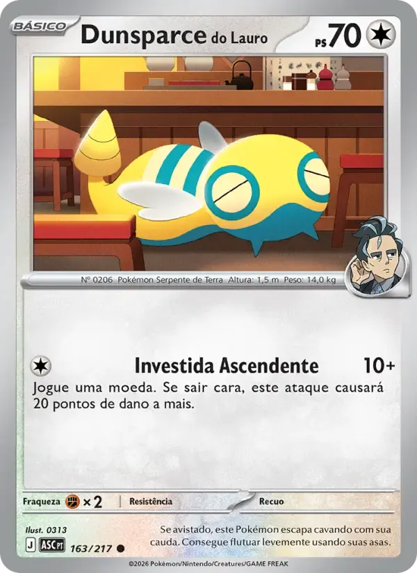 Dunsparce do Lauro — Heróis Excelsos 163 Portuguese Pokémon card