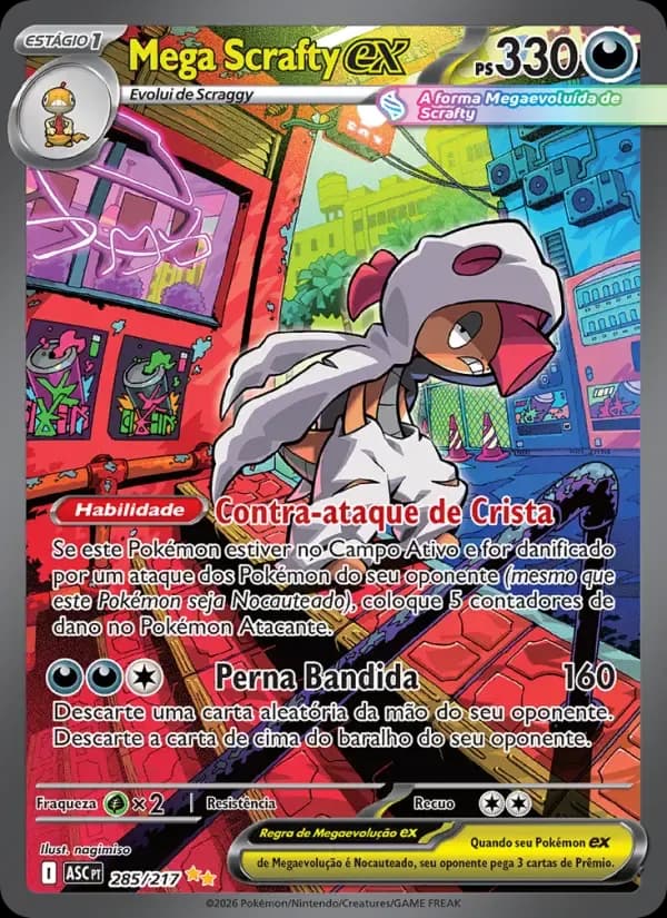 Mega Scrafty ex — Heróis Excelsos 285 Portuguese Pokémon card