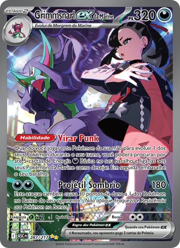 Grimmsnarl ex da Marine — Heróis Excelsos 287 Portuguese Pokémon card