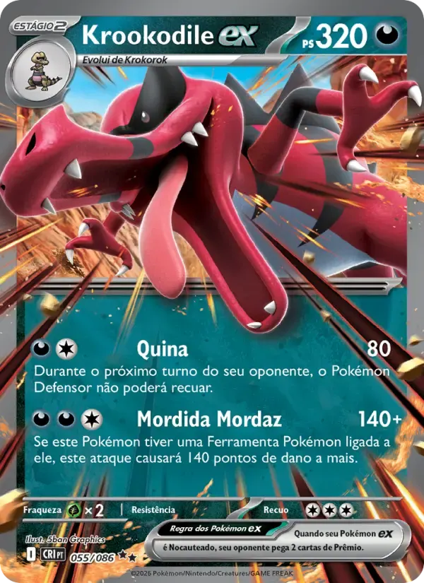 Krookodile ex — Caos Ascendente 55 Portuguese Pokémon card