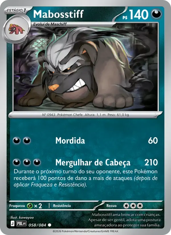 Mabosstiff — Escuridão Absoluta 58 Portuguese Pokémon card