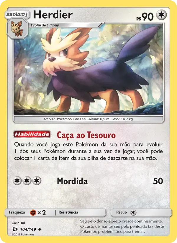 Herdier — Sol e Lua 104 Portuguese Pokémon card