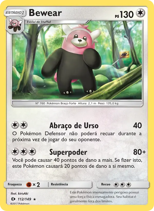 Bewear — Sol e Lua 112 Portuguese Pokémon card