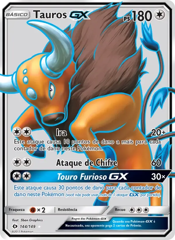 Tauros GX — Sol e Lua 144 Portuguese Pokémon card