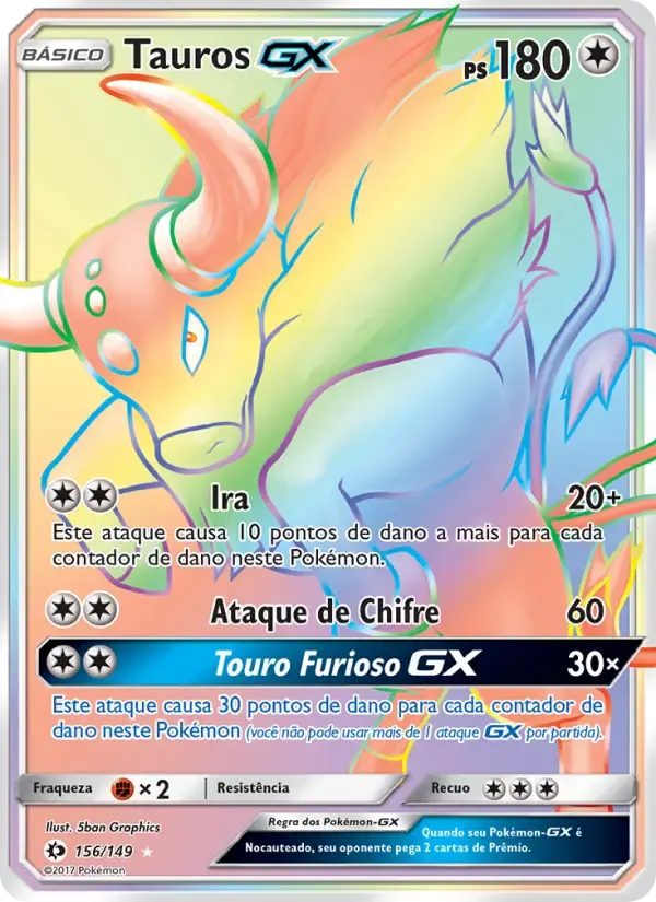 Tauros GX — Sol e Lua 156 Portuguese Pokémon card