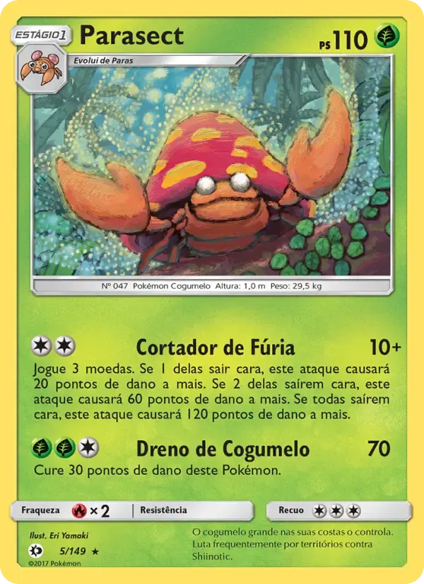 Parasect — Sol e Lua 5 Portuguese Pokémon card
