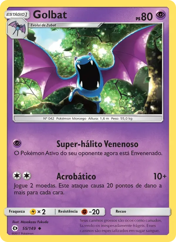 Golbat — Sol e Lua 55 Portuguese Pokémon card