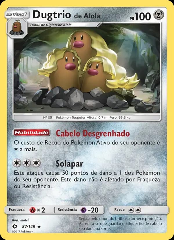 Dugtrio de Alola — Sol e Lua 87 Portuguese Pokémon card