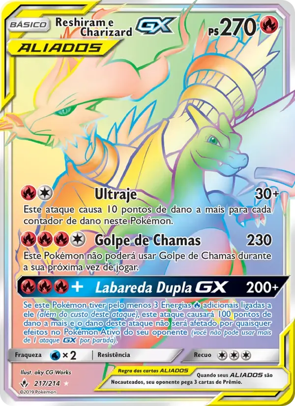 Reshiram e Charizard GX — Elos Inquebráveis 217 Portuguese Pokémon card