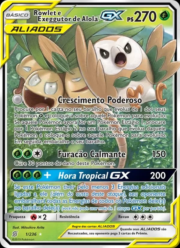 Rowlet e Exeggutor de Alola GX — Sintonia Mental 1 Portuguese Pokémon card