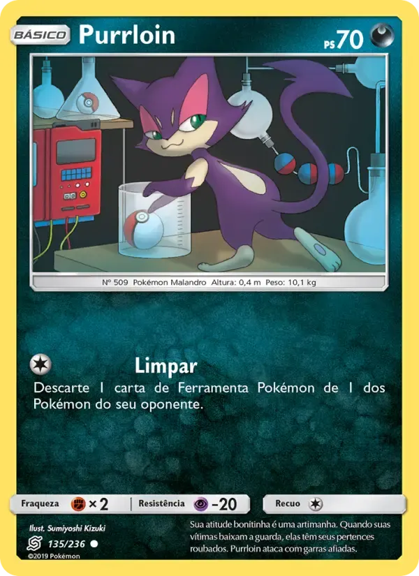 Purrloin — Sintonia Mental 135 Portuguese Pokémon card