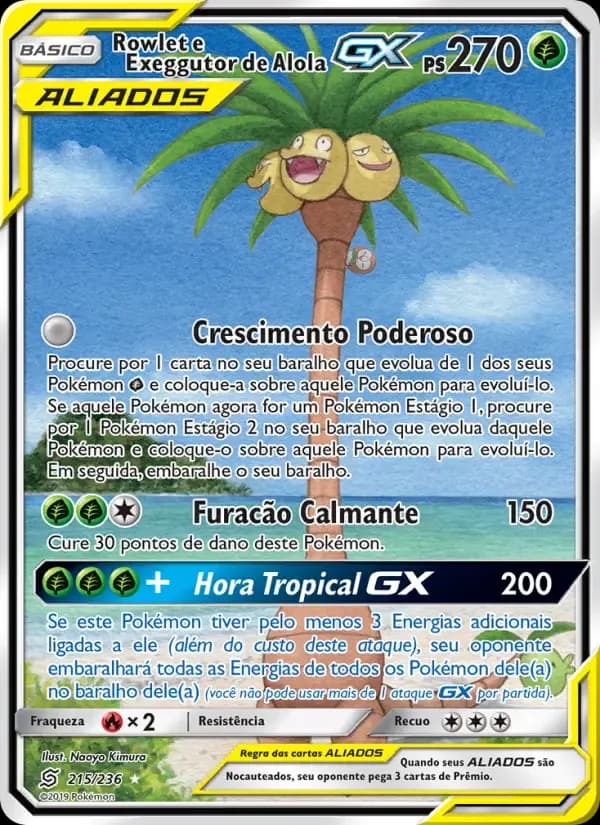Rowlet e Exeggutor de Alola GX — Sintonia Mental 215 Portuguese Pokémon card