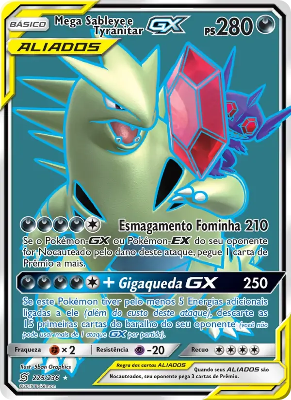 Mega Sableye e Tyranitar GX — Sintonia Mental 225 Portuguese Pokémon card