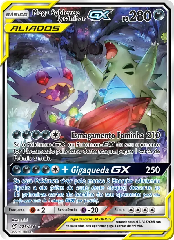 Mega Sableye e Tyranitar GX — Sintonia Mental 226 Portuguese Pokémon card