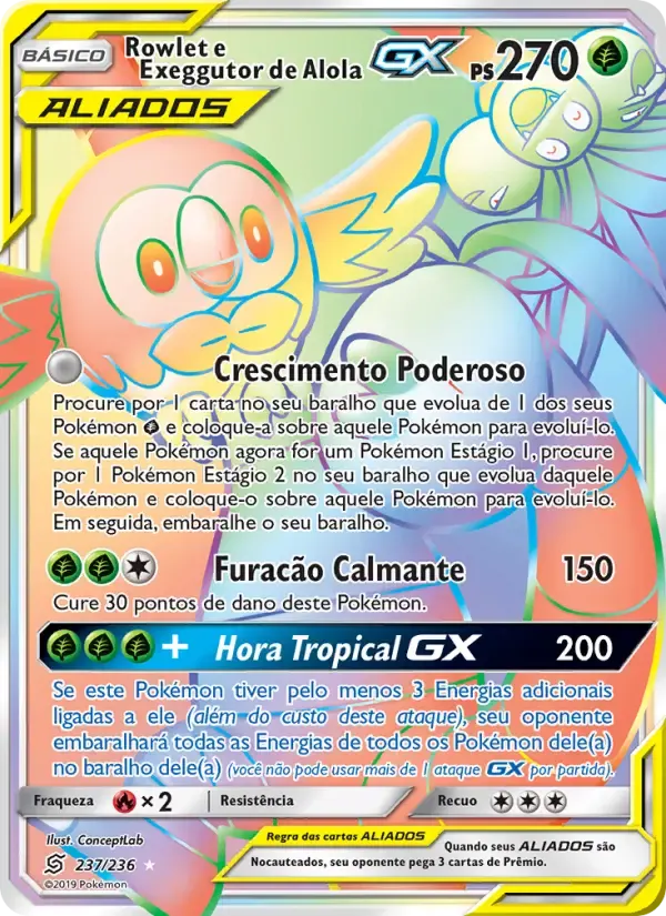 Rowlet e Exeggutor de Alola GX — Sintonia Mental 237 Portuguese Pokémon card