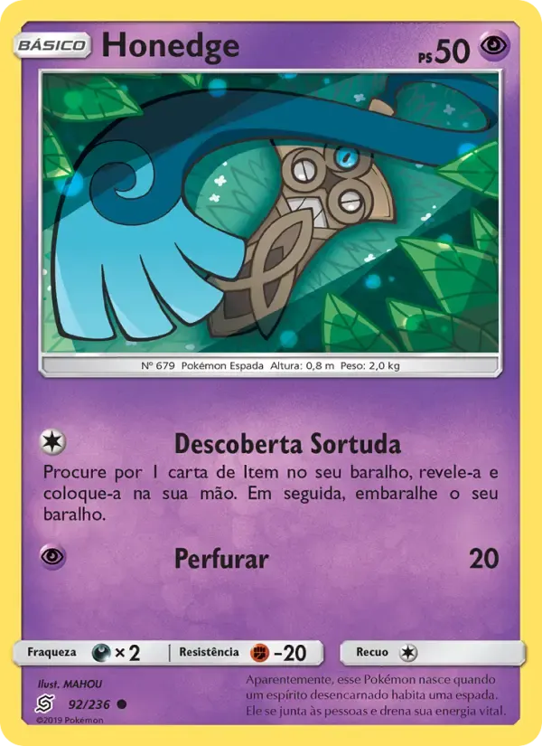 Honedge — Sintonia Mental 92 Portuguese Pokémon card