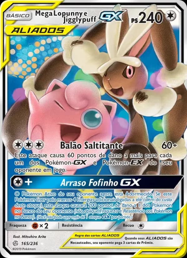 Mega Lopunny e Jigglypuff GX — Eclipse Cósmico 165 Portuguese Pokémon card